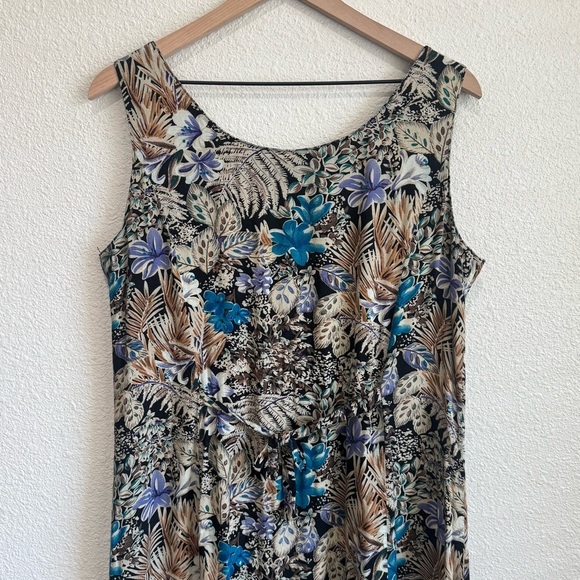 VTG Y2K Robbie Bee Size 16 Plus Midi Floral Dress Button Down Tropical Boho - Picture 7 of 8